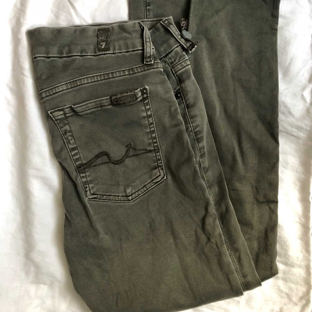 7 skinny jeans stretch army green olive sz 29-30